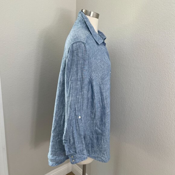 Sigrid Olsen Womens Plus 2X Blue 100% Linen Button Up Shirt Roll Tab Sleeve Top - Picture 3 of 10